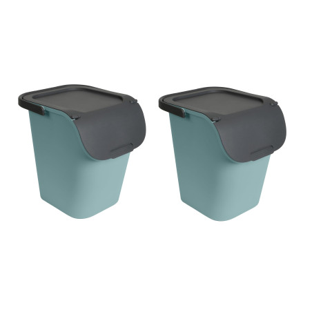 Lot de 2 Poubelles de Tri 40L empilable avec poignée - Vert d\'eau - Plastique Recyclé - Origine France