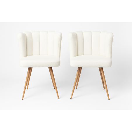 Lot de 2 Chaises Ariel en tissu Bouclette Blanc - Fauteuil Design