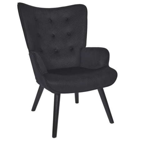 Fauteuil Design Velours Cotelé Noir et Pieds Métal - Style Scandinave - Giulia