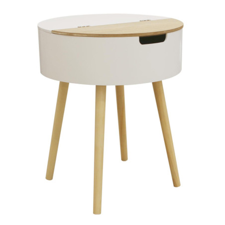 Table coffre ronde rangement - Pieds bois naturel - D 45 x H 54,5 cm