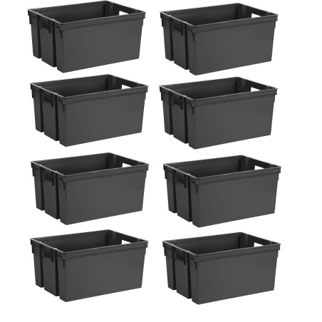 Lot de 8 Bacs Manutention 50 L Superposables et Emboitables - Bacs de Rangement idéal Logistique - Gris Anthracite