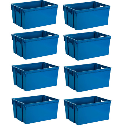 Lot de 8 Bacs Manutention 50 L Superposables et Emboitables - Bacs de Rangement idéal Logistique - Bleu