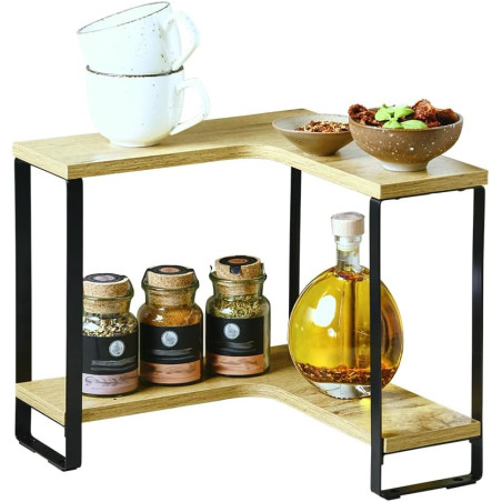 Étagère dAngle Cuisine - Bois FSC et Métal - 30 x 30 x 28 cm