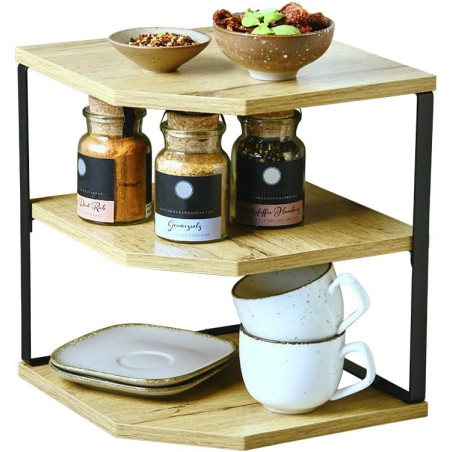 Étagère dAngle Cuisine - MDF FSC et Métal - 26 x 26 x 28 cm