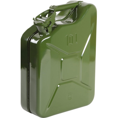 Jerrican métallique 10L Transport Essence ou Produits Dangereux - Bouchon sécurisé homologuée