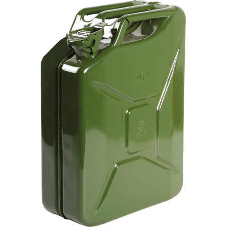 Jerrican métallique 20L Transport Essence ou Produits Dangereux - Bouchon sécurisé homologuée