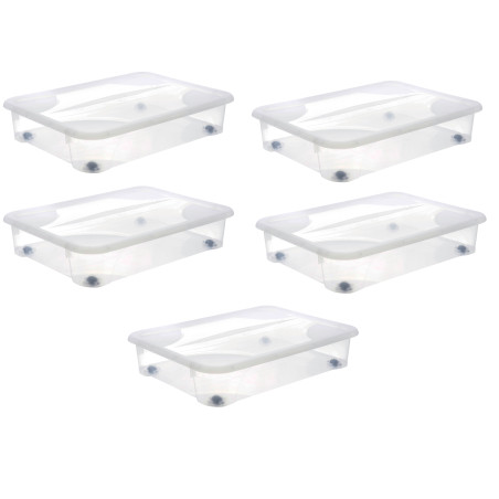 Lot de 5 Boîtes de rangement Dessous de Lit gigabox 60L à Roulettes - Origine France