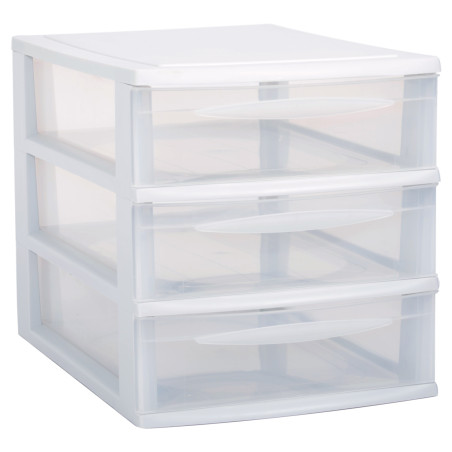 Module de rangement format A4 3 tiroirs avec Stop Tiroirs - Superposables - Blanc - Origine France