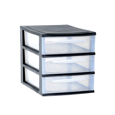 Module de rangement format A4 3 tiroirs avec Stop Tiroirs - Superposables - Noir - Origine France