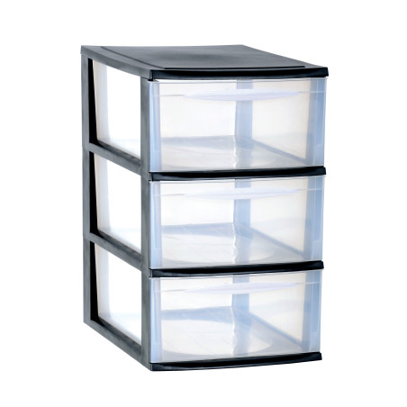 Module de rangement format A4 3 tiroirs hauts avec Stop Tiroirs - Superposables - Noir - Origine France