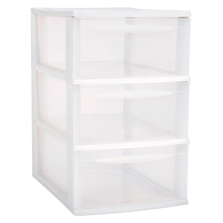 Module de rangement format A4 3 tiroirs hauts avec Stop Tiroirs - Superposables - Blanc - Origine France