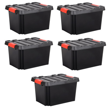 Lot de 5 Boîtes 85L renforcées Couvercle à Charnières - Verrouillables Empilables Emboitables