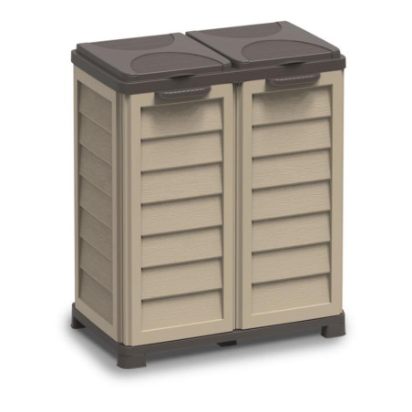 Armoire Porte Sac Poubelles 2x100L pour Extérieur ou Intérieur - 76×46×89 cm - Beige et Taupe