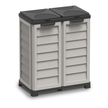 Armoire Porte Sac Poubelles 2x100L pour Extérieur ou Intérieur - 76×46×89 cm - Sable et Gris anthracite
