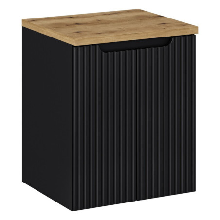 Ensemble Meuble Vasque 2 portes et Plateau L 50 x P 40 x H 59,5 cm - Astral - Noir et effet chêne