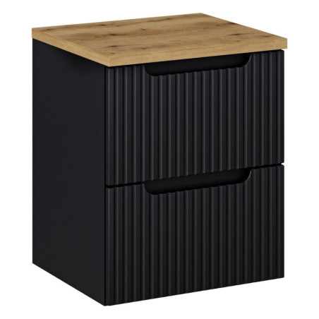 Ensemble Meuble Vasque 2 tiroirs et Plateau L 50 x P 40 x H 59,5 cm - Astral - Noir et effet chêne