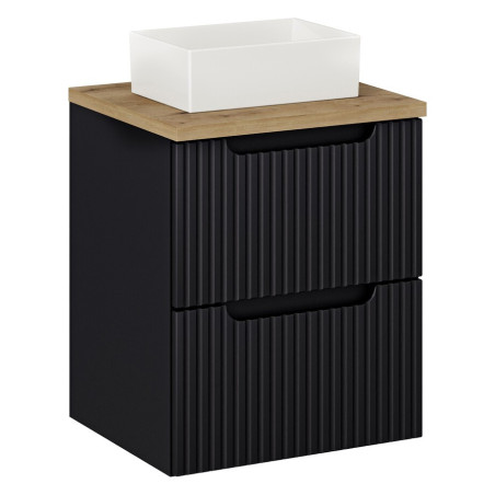 Ensemble Meuble Salle de Bain 2 tiroirs + Vasque + Plateau L 50 x P 40 x H 59,5 cm - Astral - Noir et effet chêne