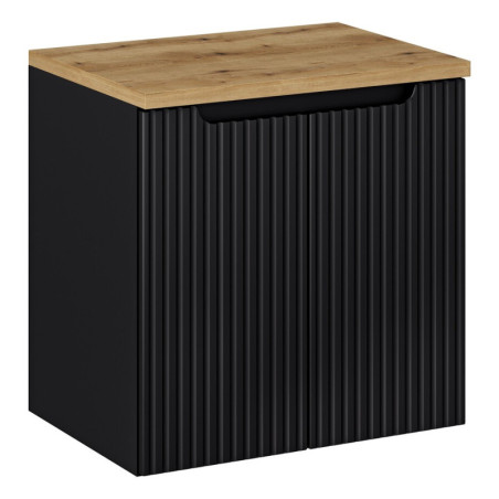 Ensemble Meuble Vasque 2 portes et Plateau L 60 x P 40 x H 59,5 cm - Astral - Noir et effet chêne