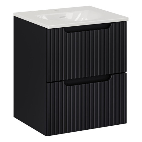 Ensemble Meuble Vasque 2 tiroirs et Vasque à Encastrer L 50 x P 40 x H 58,5 cm - Astral - Noir et blanc