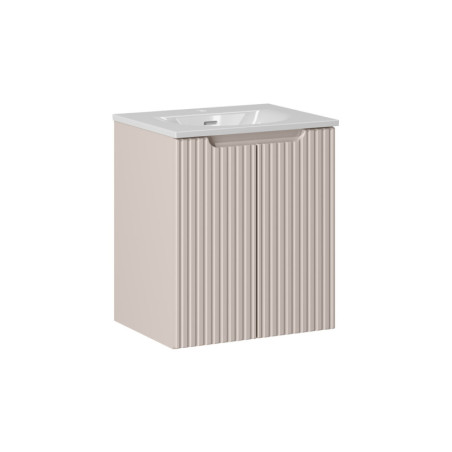 Ensemble Meuble Vasque 2 portes et Vasque à Encastrer L 50 x P 40 x H 58,5 cm - Astral - Beige crème et blanc