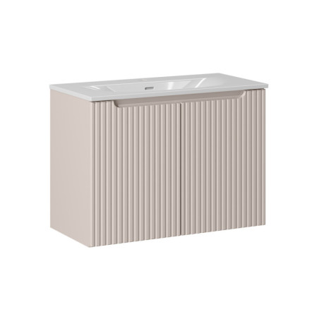 Ensemble Meuble Vasque 2 portes et Vasque à Encastrer L 80 x P 40 x H 58,5 cm - Astral - Beige crème et blanc