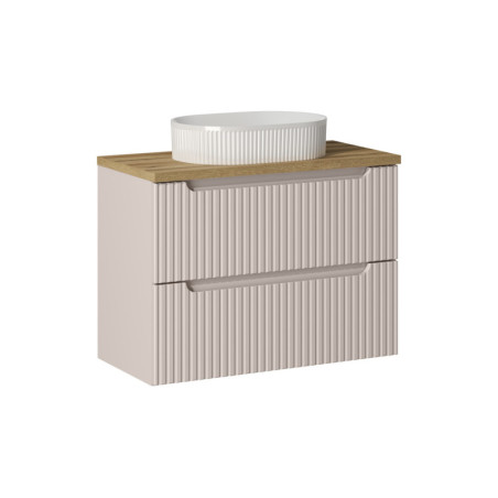 Ensemble Meuble Salle de Bain 2 tiroirs + Vasque + Plateau effet chêne L 80 x P 40 x H 59,5 cm - Astral - Beige crème