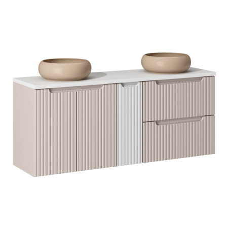 Meuble double vasques à poser + plateau blanc 140 cm - A portes + tiroirs - Astral Beige