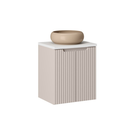 Ensemble Meuble Salle de Bain 2 portes + Vasque Sable + Plateau Blanc L 50 x P 40 x H 59,5 cm - Astral - Beige crème