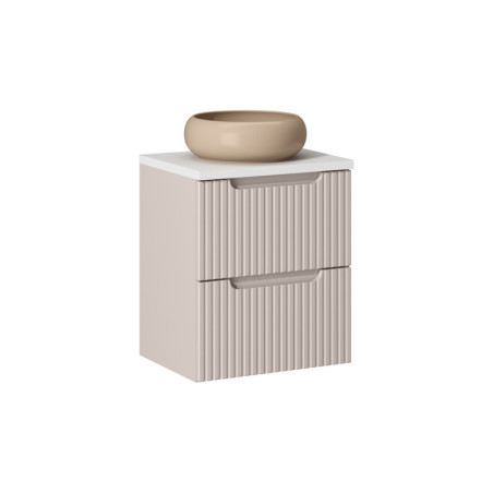 Ensemble Meuble Salle de Bain 2 tiroirs + Vasque Sable + Plateau Blanc L 50 x P 40 x H 59,5 cm - Astral - Beige crème
