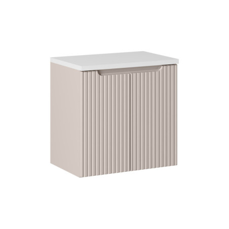 Ensemble Meuble Vasque 2 portes et Plateau Blanc L 60 x P 40 x H 59,5 cm - Astral - Beige crème