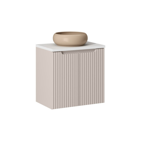 Ensemble Meuble Salle de Bain 2 portes + Vasque Sable + Plateau Blanc L 60 x P 40 x H 59,5 cm - Astral - Beige crème