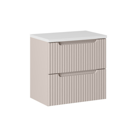 Ensemble Meuble Vasque 2 tiroirs et Plateau Blanc L 60 x P 40 x H 59,5 cm - Astral - Beige crème