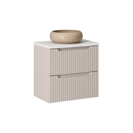 Ensemble Meuble Salle de Bain 2 tiroirs + Vasque Sable + Plateau Blanc L 60 x P 40 x H 59,5 cm - Astral - Beige crème