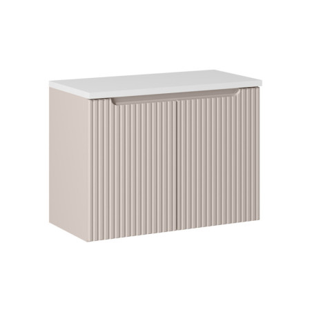Ensemble Meuble Vasque 2 portes et Plateau Blanc L 80 x P 40 x H 59,5 cm - Astral - Beige crème
