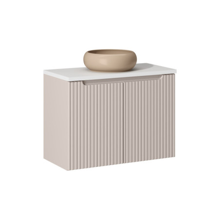 Ensemble Meuble Salle de Bain 2 portes + Vasque Sable + Plateau Blanc L 80 x P 40 x H 59,5 cm - Astral - Beige crème