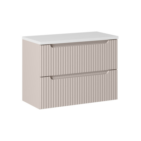 Ensemble Meuble Vasque 2 tiroirs et Plateau Blanc L 80 x P 40 x H 59,5 cm - Astral - Beige crème