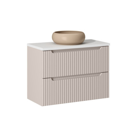 Ensemble Meuble Salle de Bain 2 tiroirs + Vasque Sable + Plateau Blanc L 80 x P 40 x H 59,5 cm - Astral - Beige crème