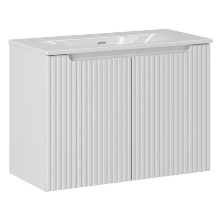 Ensemble Meuble Vasque 2 portes et Vasque à Encastrer L 80 x P 40 x H 58,5 cm - Astral Blanc