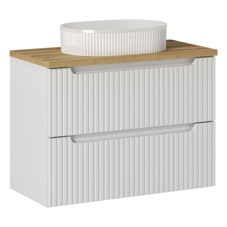 Ensemble Meuble Vasque 2 tiroirs et Plateau effet chêne et Vasque L 80 x P 40 x H 59,5 cm - Astral Blanc