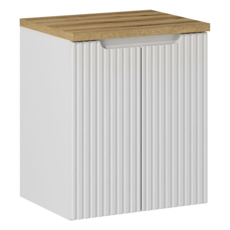Ensemble Meuble Salle de Bain 2 portes et Plateau effet chêne L 50 x P 40 x H 59,5 cm - Astral Blanc
