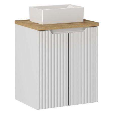 Ensemble Meuble Salle de Bain 2 portes + Vasque + Plateau effet chêne L 50 x P 40 x H 59,5 cm - Astral Blanc