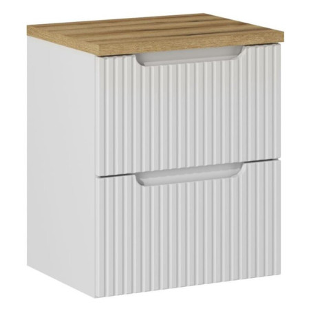 Ensemble Meuble Vasque 2 tiroirs et Plateau effet chêne L 50 x P 40 x H 59,5 cm - Astral Blanc