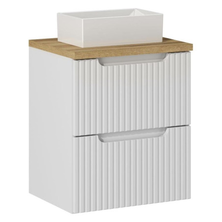 Ensemble Meuble Salle de Bain 2 tiroirs + Vasque + Plateau effet chêne L 50 x P 40 x H 59,5 cm - Astral Blanc