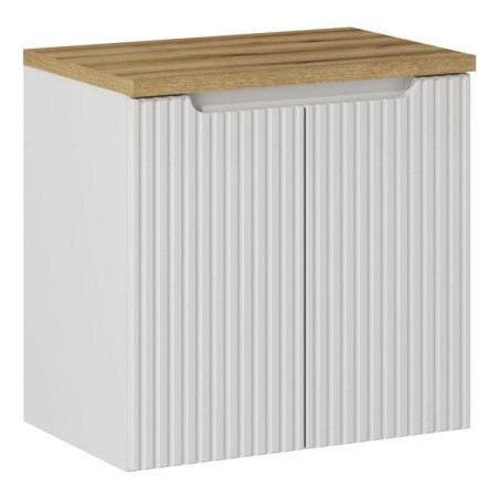 Ensemble Meuble Vasque 2 portes et Plateau effet chêne L 60 x P 40 x H 59,5 cm - Astral Blanc