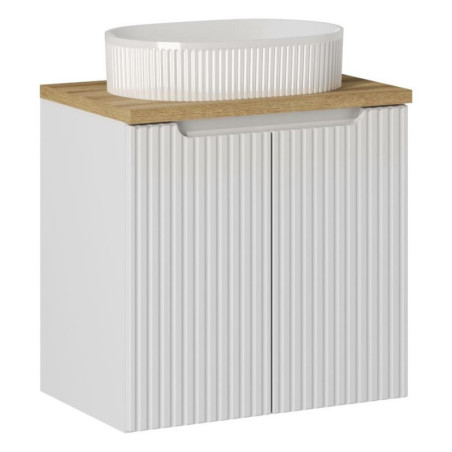 Ensemble Meuble Salle de Bain 2 portes + Vasque + Plateau effet chêne L 60 x P 40 x H 59,5 cm - Astral Blanc