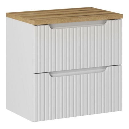 Ensemble Meuble Vasque 2 tiroirs et Plateau effet chêne L 60 x P 40 x H 59,5 cm - Astral Blanc