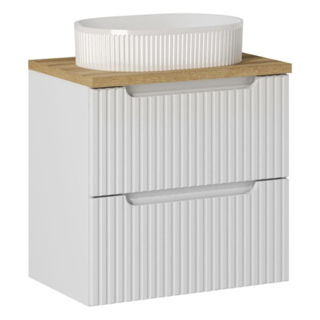 Ensemble Meuble Salle de Bain 2 tiroirs + Vasque + Plateau effet chêne L 60 x P 40 x H 59,5 cm - Astral Blanc