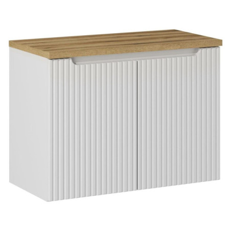 Ensemble Meuble Vasque 2 portes et Plateau effet chêne L 80 x P 40 x H 59,5 cm - Astral Blanc
