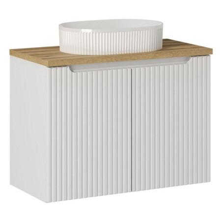 Ensemble Meuble Salle de Bain 2 portes + Vasque + Plateau effet chêne L 80 x P 40 x H 59,5 cm - Astral Blanc