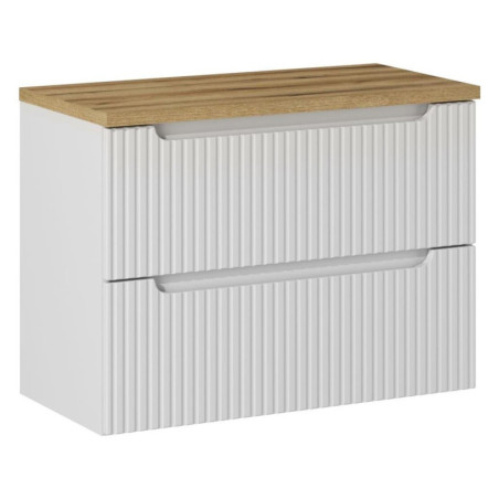 Ensemble Meuble Vasque 2 tiroirs et Plateau effet chêne L 80 x P 40 x H 59,5 cm - Astral Blanc